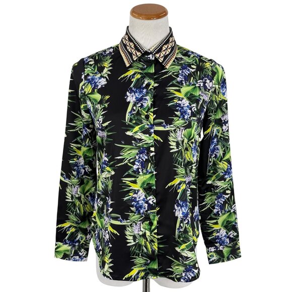 Vtg Y2K Wielisa 100% Silk Floral Button Down L/S Blouse | Quiet Luxury Resort XS - Picture 2 of 16